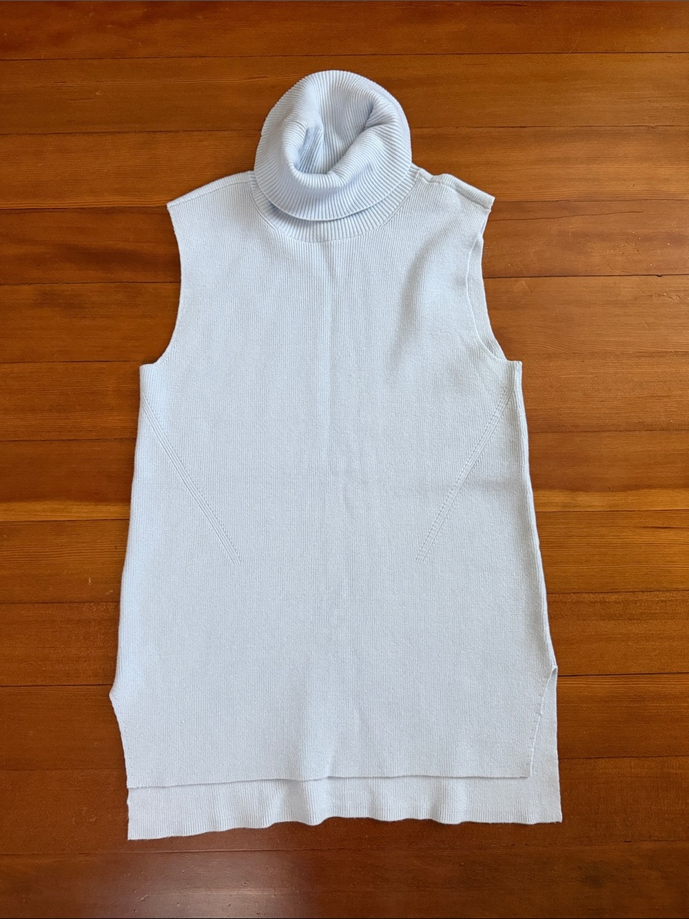 Alfani Petite Light Blue Ribbed Turtleneck Sleeveless Top